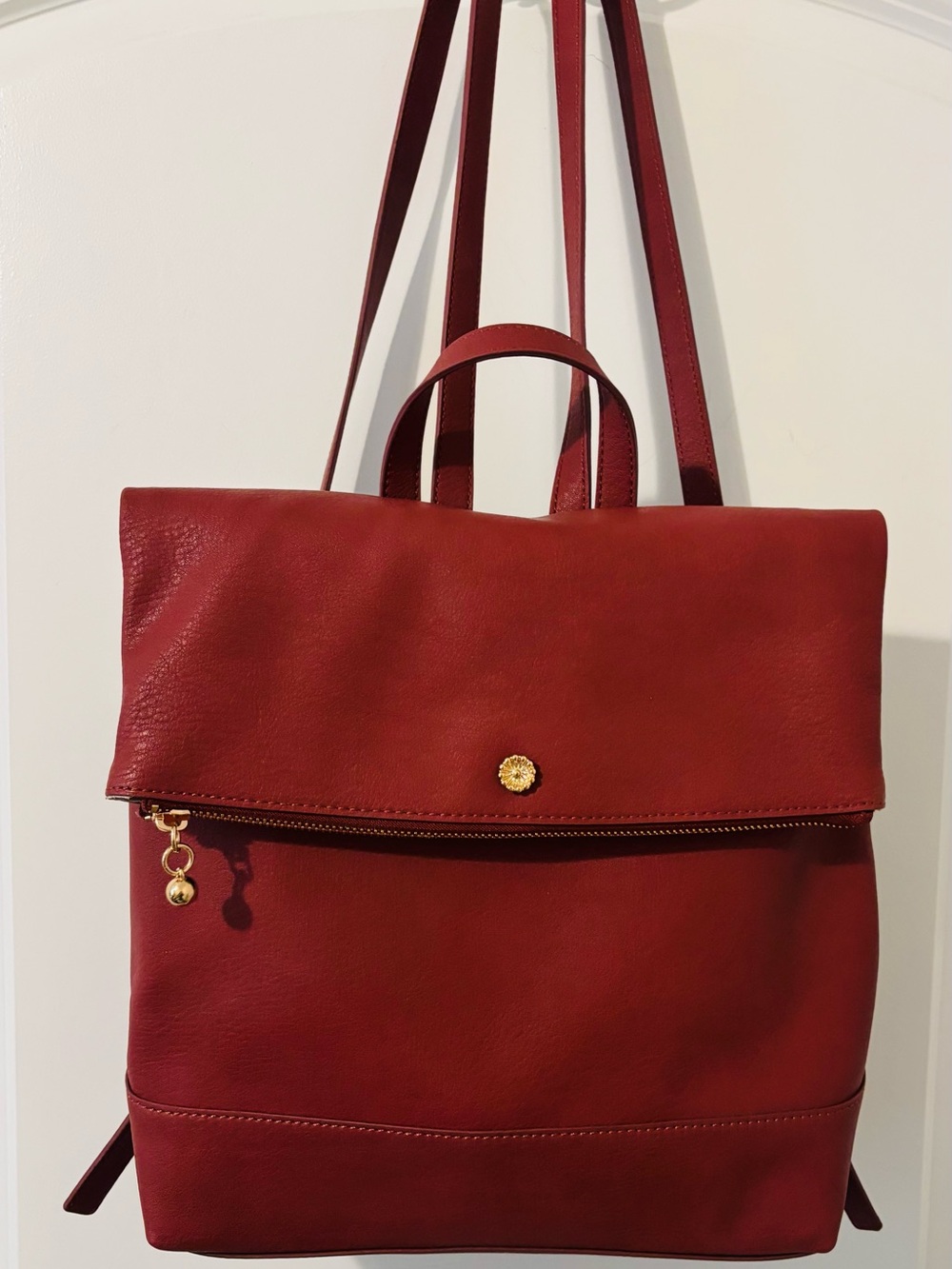 LC Lauren Conrad Backpack Shoulder Bag Purse Vegan Pebbled Leather Red EUC